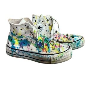 Converse Crystal Energy Embroidered Stars high top sneakers with paint splatter